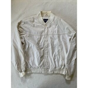 Par Four Mens XL Bomber Jacket Cream Vintage Lightweight Sportswear Full Button
